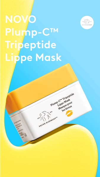 This ad showcases Drunk Elephant's Plump-C™ Tripeptide Lippe Mask, highlighting its key ingredients and intended ben