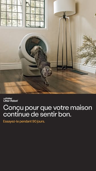 This ad is promoting a self-cleaning litter box with a call to action to try it for 90 days.