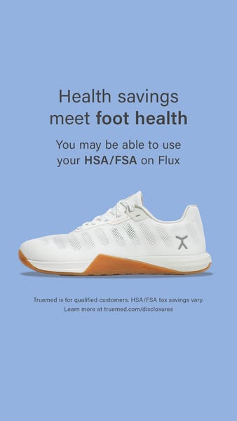 This image ad for Truemed promotes the use of HSA/FSA funds for the purchase of Flux shoes, emphasizing the intersection