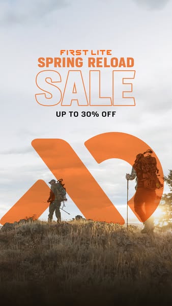 This image ad for First Lite promotes a Spring Reload Sale offering up to 30% off. It features a background image of hik