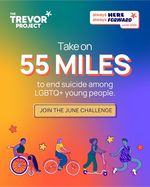 The ad image promotes "The Trevor Project" by encouraging viewers to take part in a June challenge by taking o