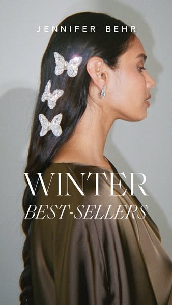 This image ad for Jennifer Behr features a woman wearing butterfly hair clips from the brand's winter best-sellers c