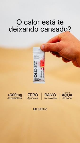 This ad features a hand holding a Liquidz hydration supplement packet. The ad asks if the heat is making you tired and h