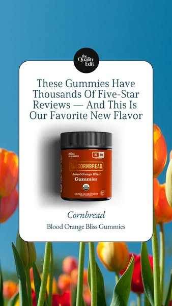 This ad for Cornbread promotes its Blood Orange Bliss Gummies with a five-star flavor and thousands of positive reviews.