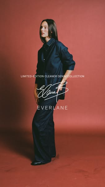 This ad is promoting Everlane's Limited-Edition Cleaner Denim Collection. A woman is shown wearing a denim shirt and
