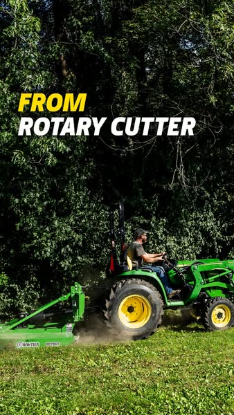 This ad displays a rotary cutter being used on a John Deere tractor.