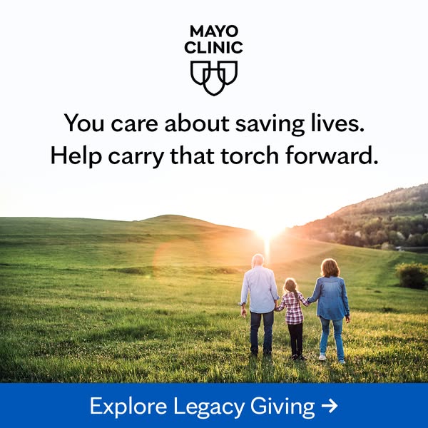 This image ad from Mayo Clinic encourages viewers to consider legacy giving to the organization. It features an image of