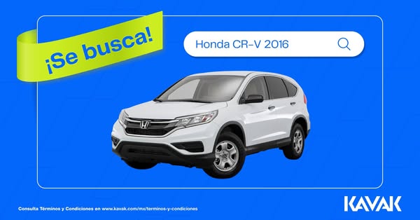 This ad features a white Honda CR-V 2016 against a blue background. The ad prompts users to search for the vehicle.