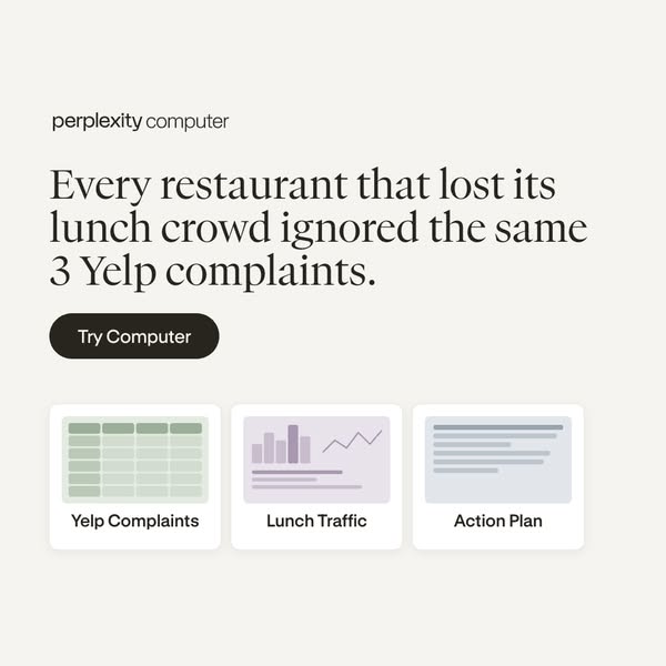 This ad is meant to highlight the importance of using Perplexity AI to monitor and address customer complaints on Yelp t