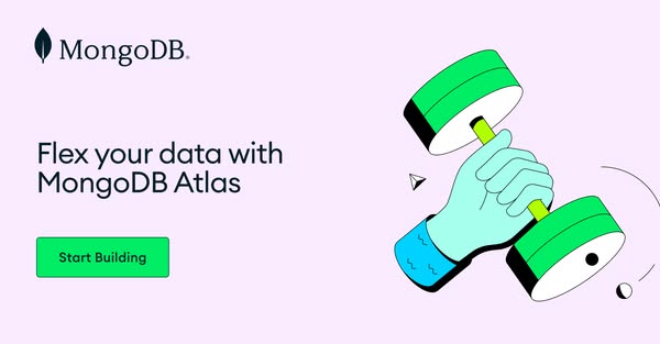 This image ad for MongoDB Atlas uses the visual metaphor of weightlifting to convey the idea of flexible data management