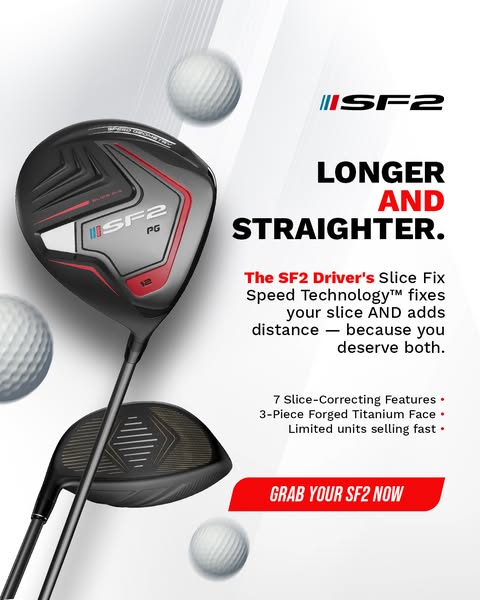 This image ad for the SF2 Driver highlights its slice-correcting technology and promises longer and straighter shots.