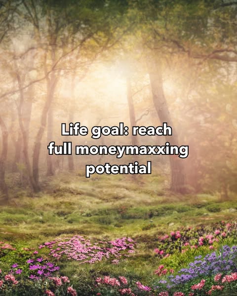 The ad plays on a 'life goals' trend by using a meme-like post showing a dreamy forest landscape with text overl