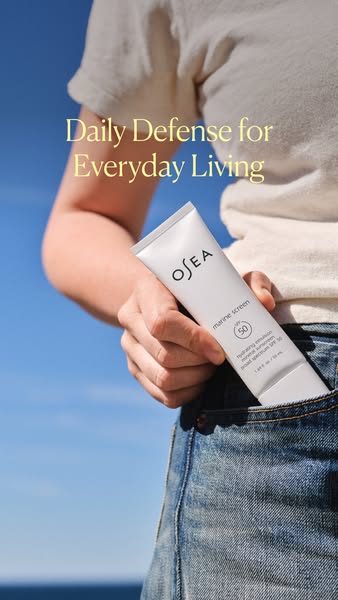 This ad features a tube of Osea's Marine Screen sunscreen in the pocket of a pair of jeans. The ad's simple, cle