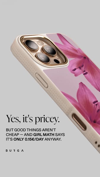 This ad for Burga phone cases acknowledges that the product is expensive, but uses humor to try and minimize the impact 