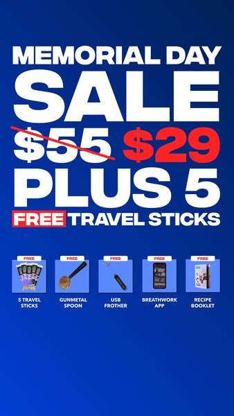 This ad promotes a Memorial Day sale with a discounted price and the addition of free travel sticks, gunmetal spoon, USB