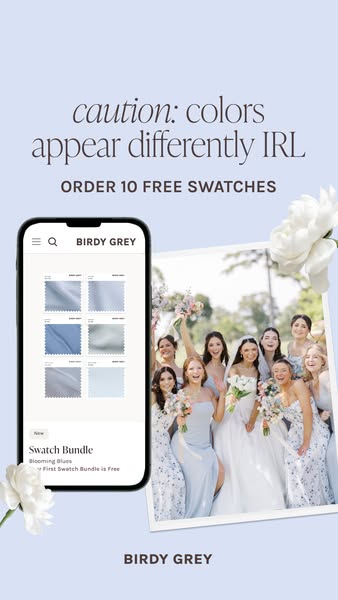 This ad is for Birdy Grey, advertising their free swatches. The ad features a phone displaying the Birdy Grey website an