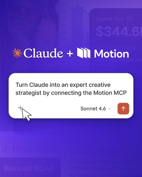 This ad shows the Motion software that turns Claude into an expert creative strategist.