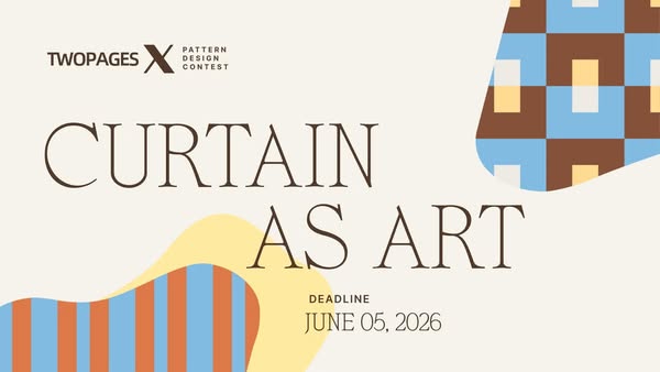 An ad promoting a pattern design contest by Two Pages X. It features an aesthetic design with the contest name and deadl