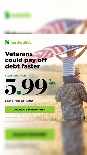 This image ad from NerdWallet targets veterans, offering them an opportunity to pay off debt faster with fixed rates sta