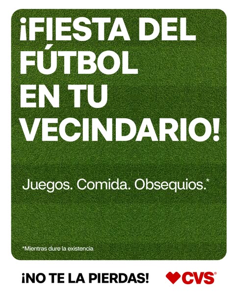 This ad is for a local CVS store event that is celebrating soccer. It is a simple image with green turf as the backgroun