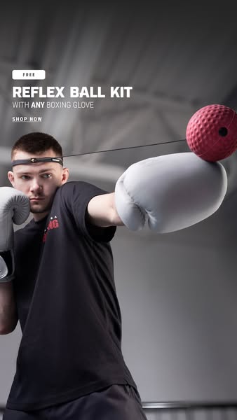 This ad showcases the reflex ball kit being used by a boxer. The ad states that a free reflex ball kit will be given wit