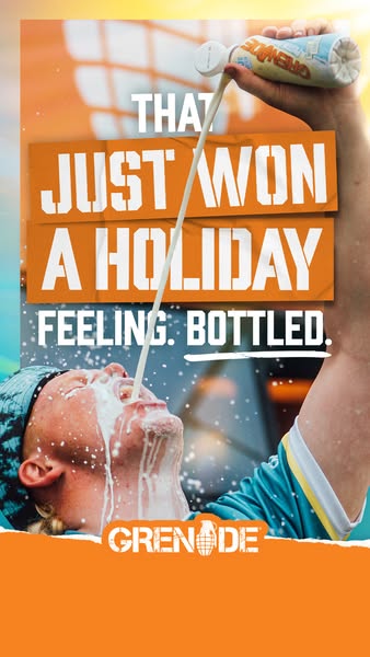 An image ad for Grenade protein shakes features a person drinking the shake with the headline 'That just won a holid