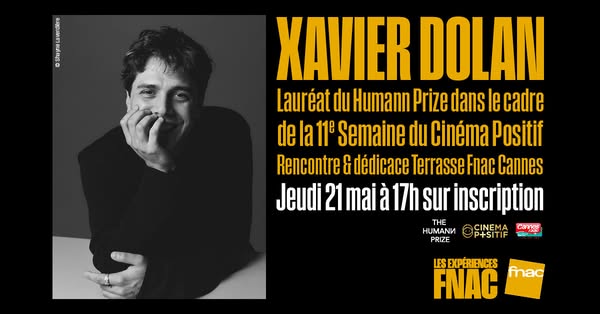 This image ad promotes an in-person appearance and signing by Xavier Dolan. The ad features a black and white portrait o