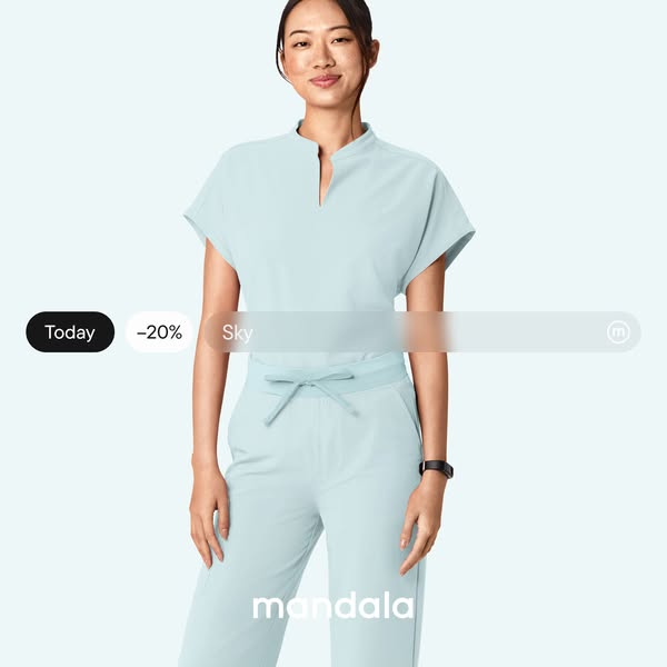 This ad for Mandala promotes their activewear sets, highlighting a current discount and color option. The ad features a 