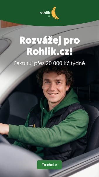 This image ad is for Rohlik.cz, a grocery delivery service, and encourages viewers to become drivers for the company, pr