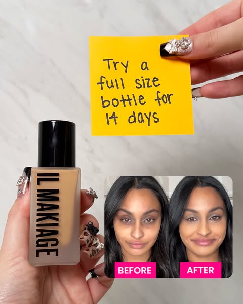 This ad for Il Makiage foundation promotes a 14 day free trial, showing before and after results.