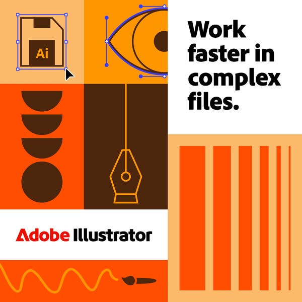 This ad for Adobe Illustrator highlights the software's capabilities to improve workflow speed when working with com