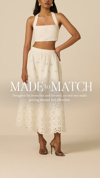 This image ad showcases a cream-colored matching set and is designed to promote the brand's new co-ord sets. The ad 