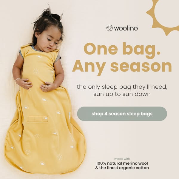 This ad highlights the Woolino sleep sack as the only one a child needs from sun up to sun down. It is versatile for all