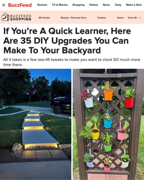 This ad is promoting a BuzzFeed article that highlights 35 DIY upgrades for your backyard, appealing to quick learners i