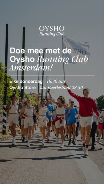 This image ad for Oysho Running Club Amsterdam promotes the running club in Amsterdam. The ad features a group of runner