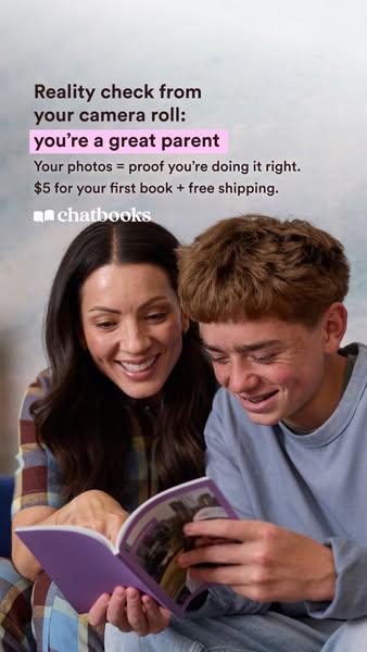 This ad showcases the Chatbooks photo book product, highlighting its value in preserving family memories. It presents a 