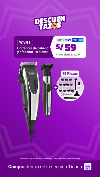 This single image ad features a Wahl hair and beard trimmer set available for purchase in the Tienda section of a Peruvi