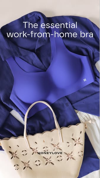 This ad features a Honeylove bra and promotes it as the essential work-from-home bra.