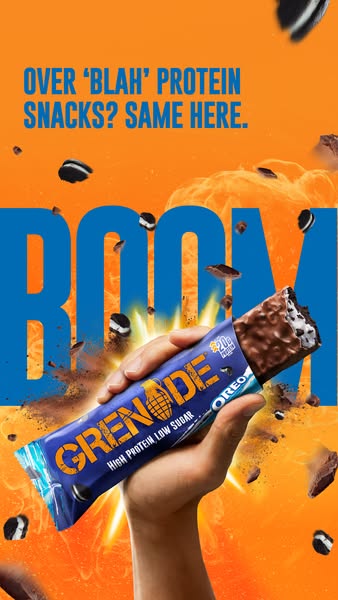 This image ad for Grenade Oreo protein bars targets people who are tired of bland protein snacks by presenting a delicio