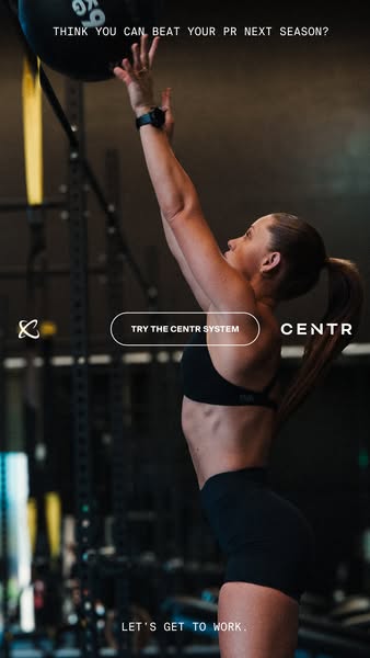 This ad is for the Centr System. It shows a female athlete working out, along with text that encourages the viewer to tr
