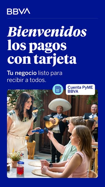 This image ad from BBVA promotes its Cuenta PyME (small and medium enterprise account) highlighting the ease of acceptin