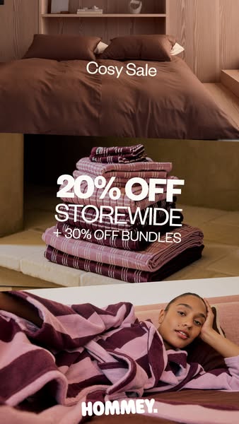 This image ad is composed of three lifestyle image shots of Hommey products and communicates the promotion of 20% off st