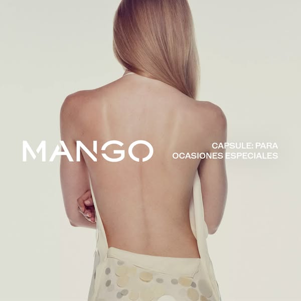 The ad presents a woman from the back, wearing a dress. The words 'MANGO' and 'CAPSULE: PARA OCASIONES ESPEC