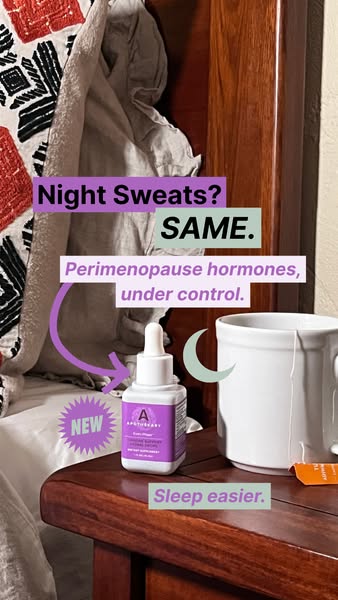 The ad speaks to people who have night sweats due to perimenopause and offers a solution to help them sleep easier.