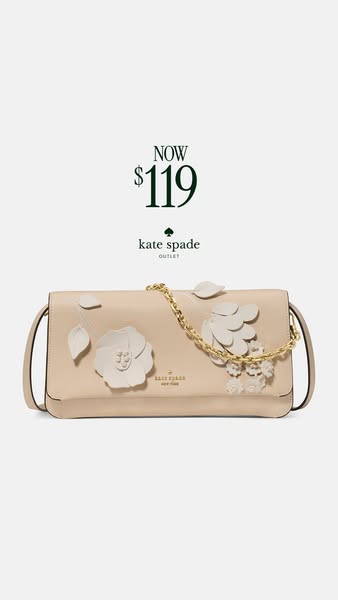 This ad for Kate Spade features the brand's outlet line. The image highlights a specific handbag with floral accents