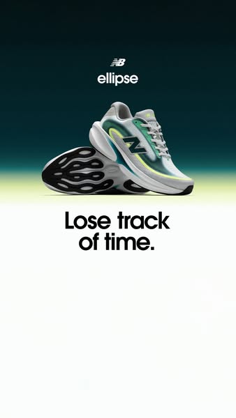 This ad features a pair of New Balance Ellipse running shoes. The headline says, 'Lose track of time,' suggestin