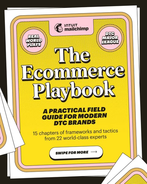 This image ad promotes Mailchimp's Ecommerce Playbook, presenting it as a practical field guide for modern DTC brand