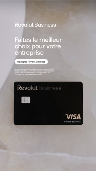 This Revolut Business ad highlights the benefits of using Revolut Business by displaying a black Revolut Business Visa c