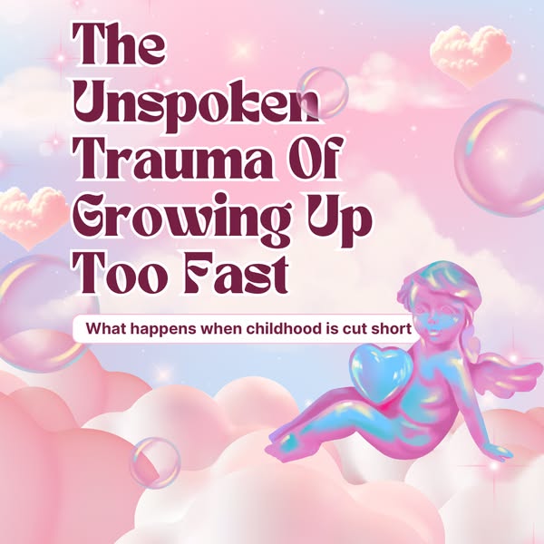 The ad presents a pastel illustration with text that addresses the concept of 'growing up too fast' and the '