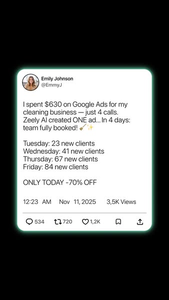 This ad uses a tweet showcasing positive results from using Zeely AI for ad creation. It highlights increased client boo